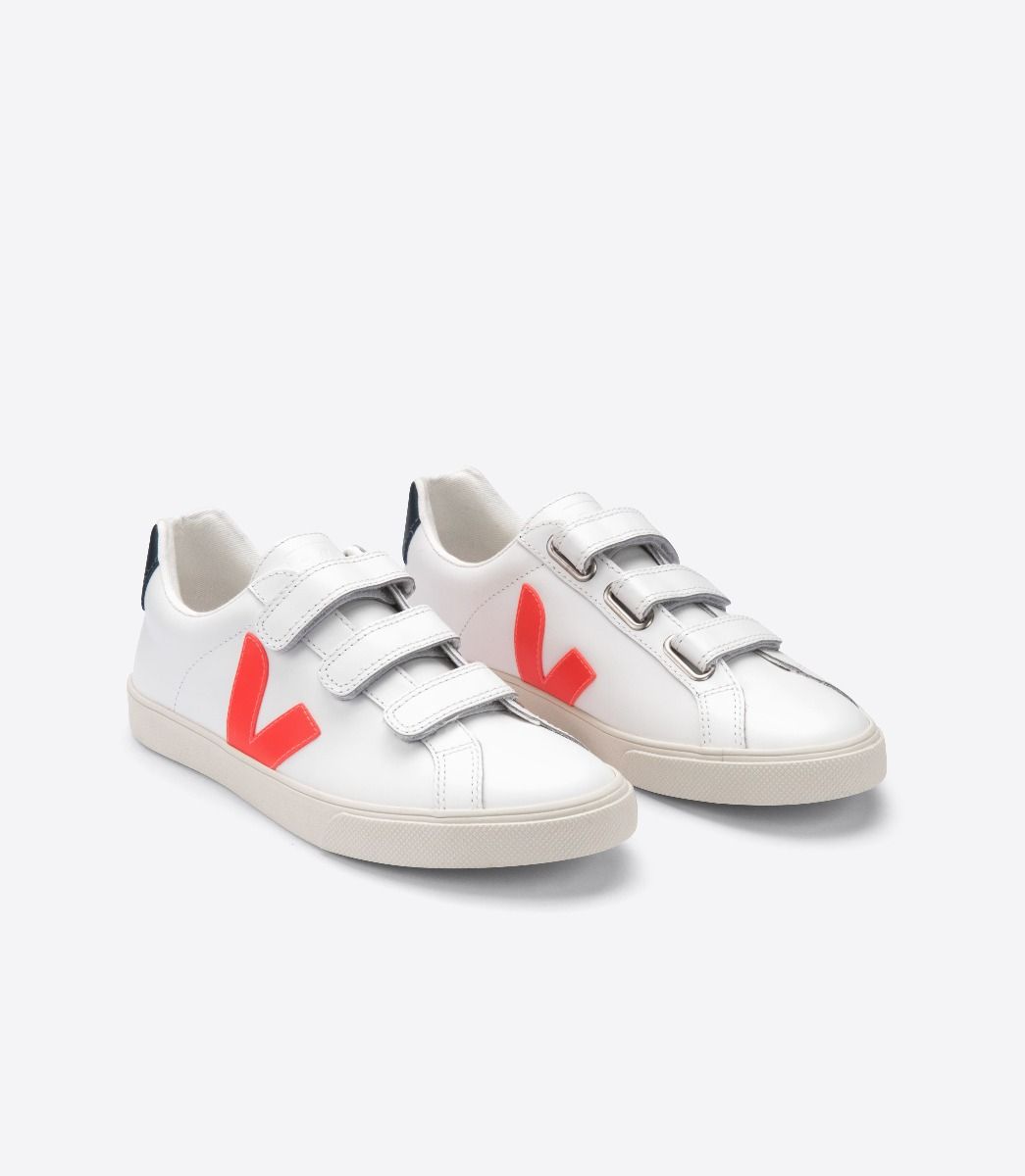 Veja 3-Lock Leather Men's Sneakers White Orange | VJ95814G