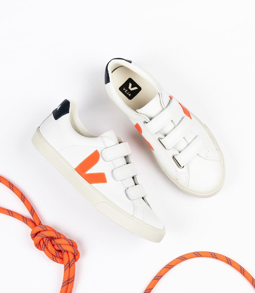 Veja 3-Lock Leather Men's Sneakers White Orange | VJ95814G