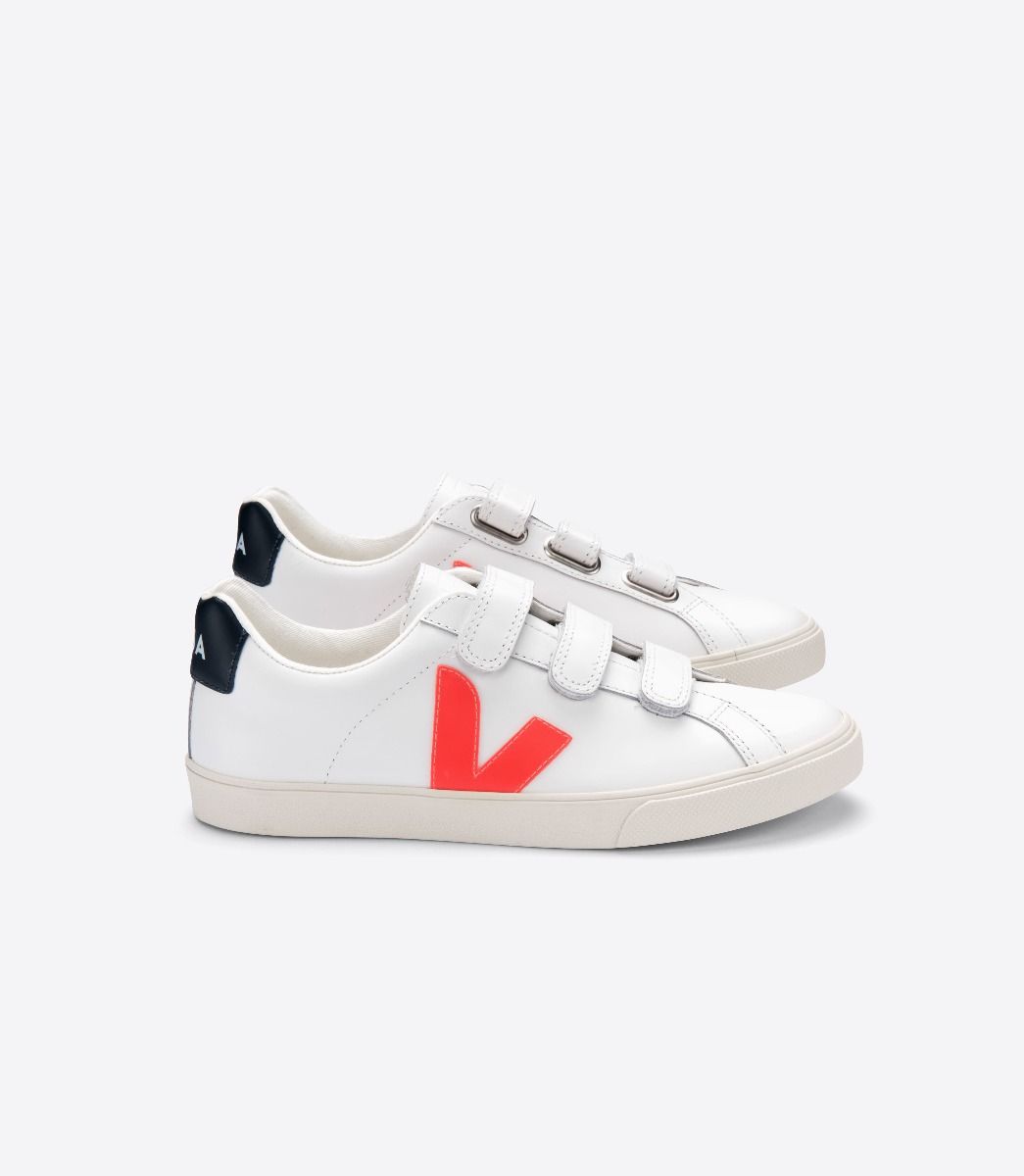 Veja 3-Lock Leather Men\'s Sneakers White Orange | VJ95814G