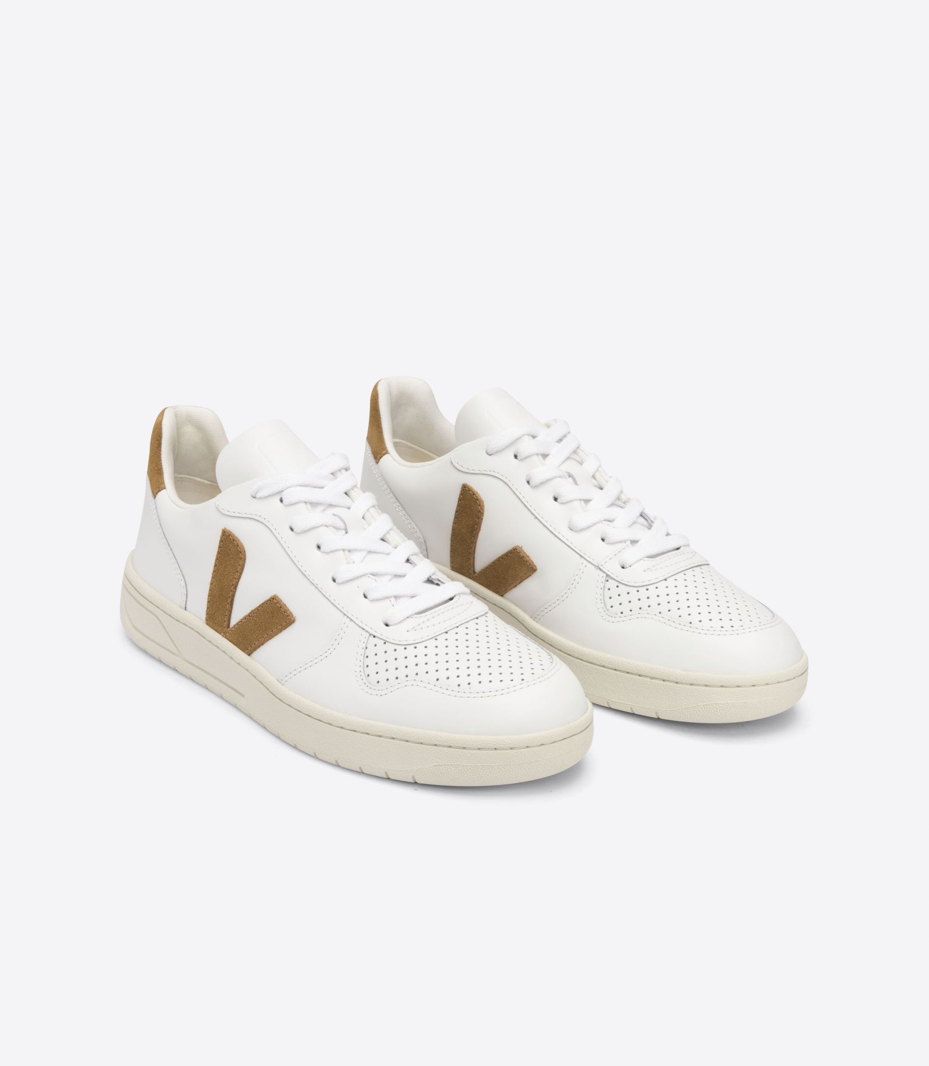 Veja V-10 Leather Men's Sneakers White Brown | VJ62850E