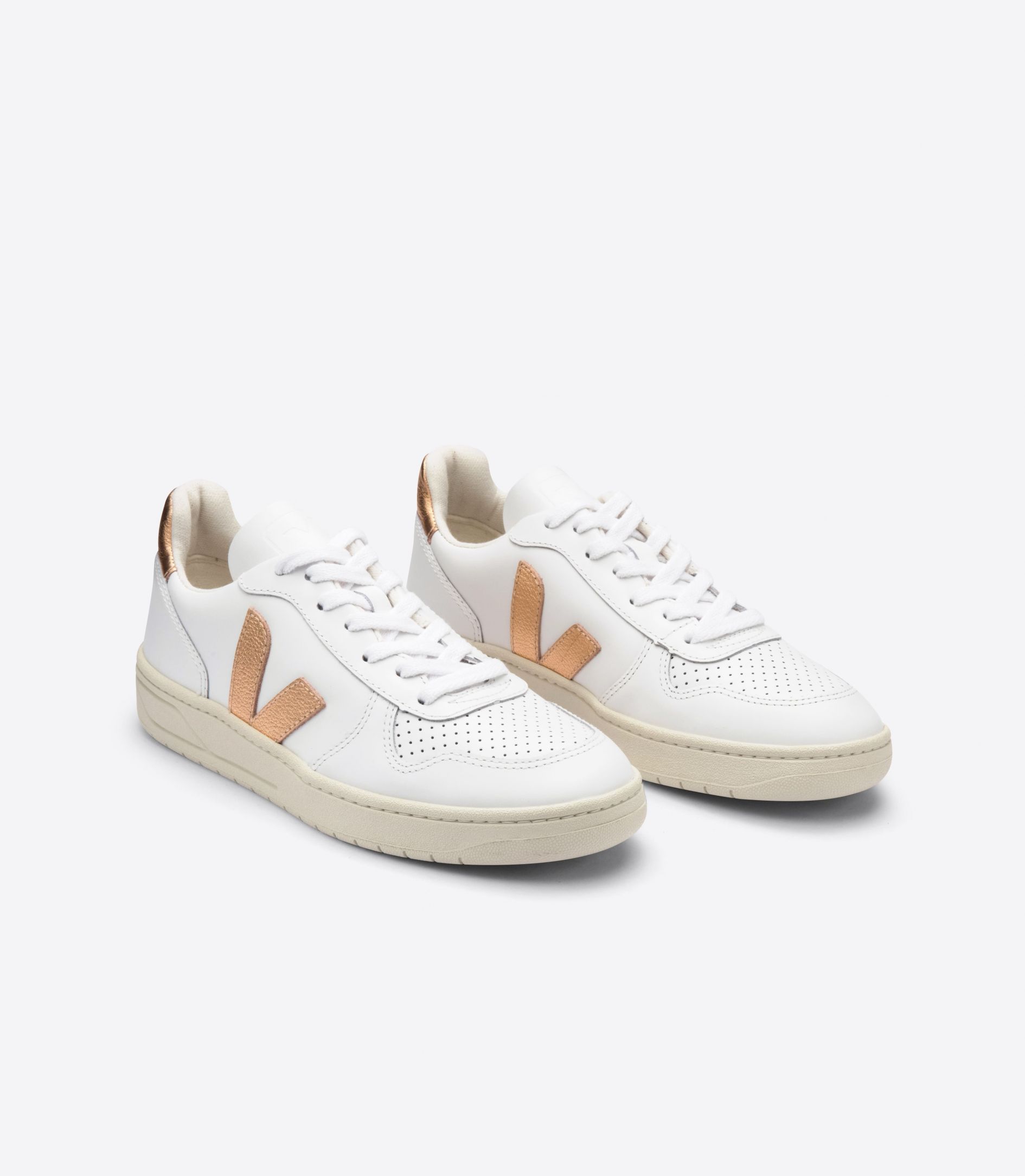 Veja V-10 Leather Men's Sneakers White Gold | VJ79413X