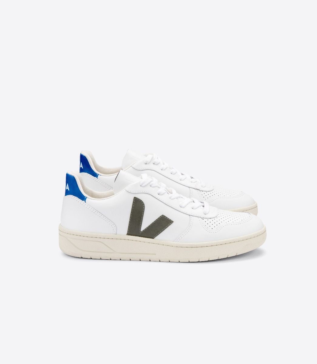 Veja V-10 Leather Men\'s Sneakers White Indigo | VJ12479K