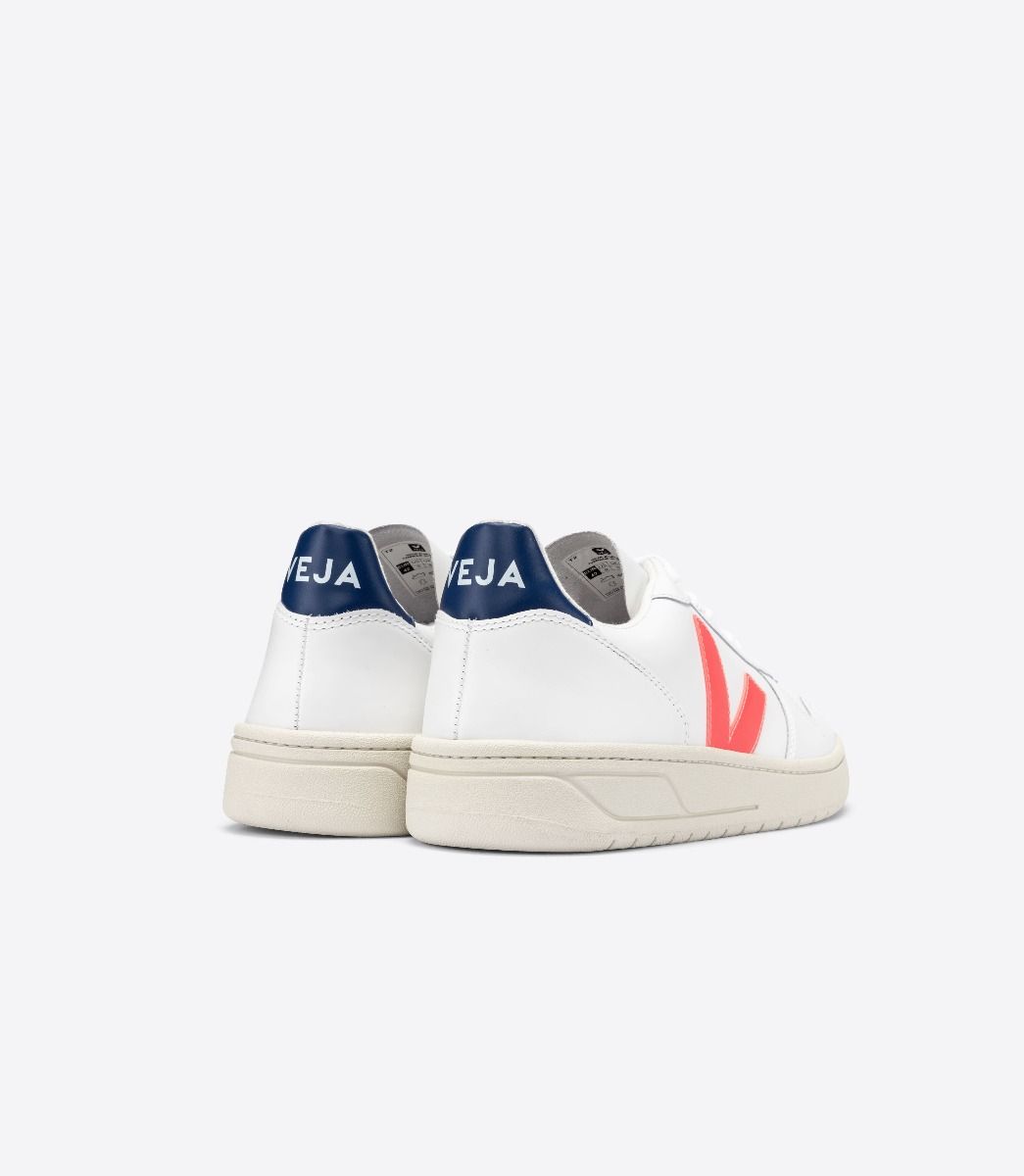 Veja V-10 Leather Men's Sneakers White Orange Blue | VJ21793C