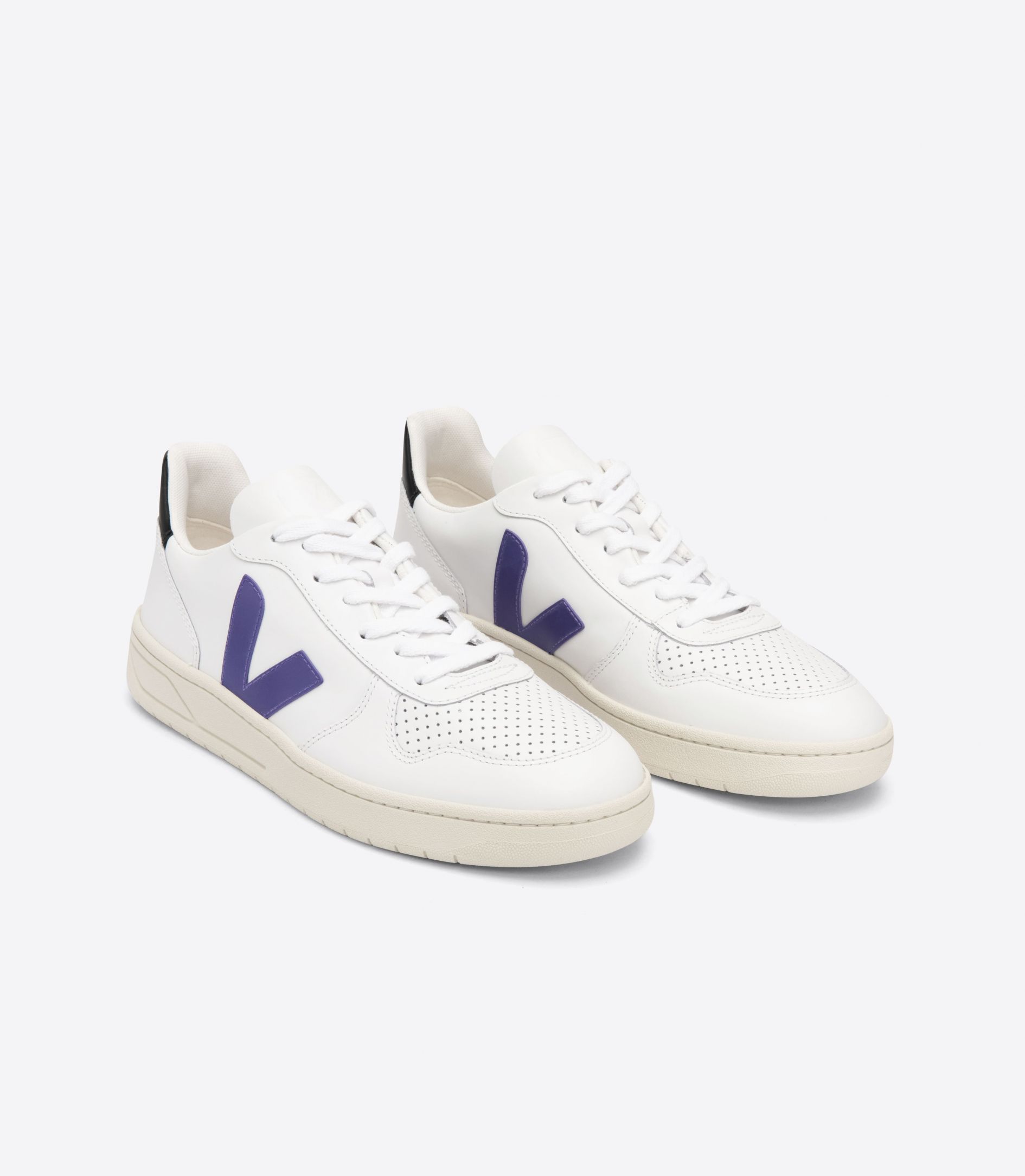 Veja V-10 Leather Men's Sneakers White Purple Black | VJ48309R