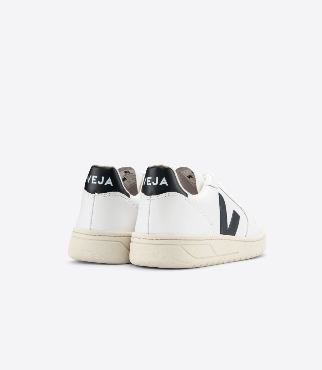 Veja V-10 Leather Women's Sneakers White Black | VJ21475H