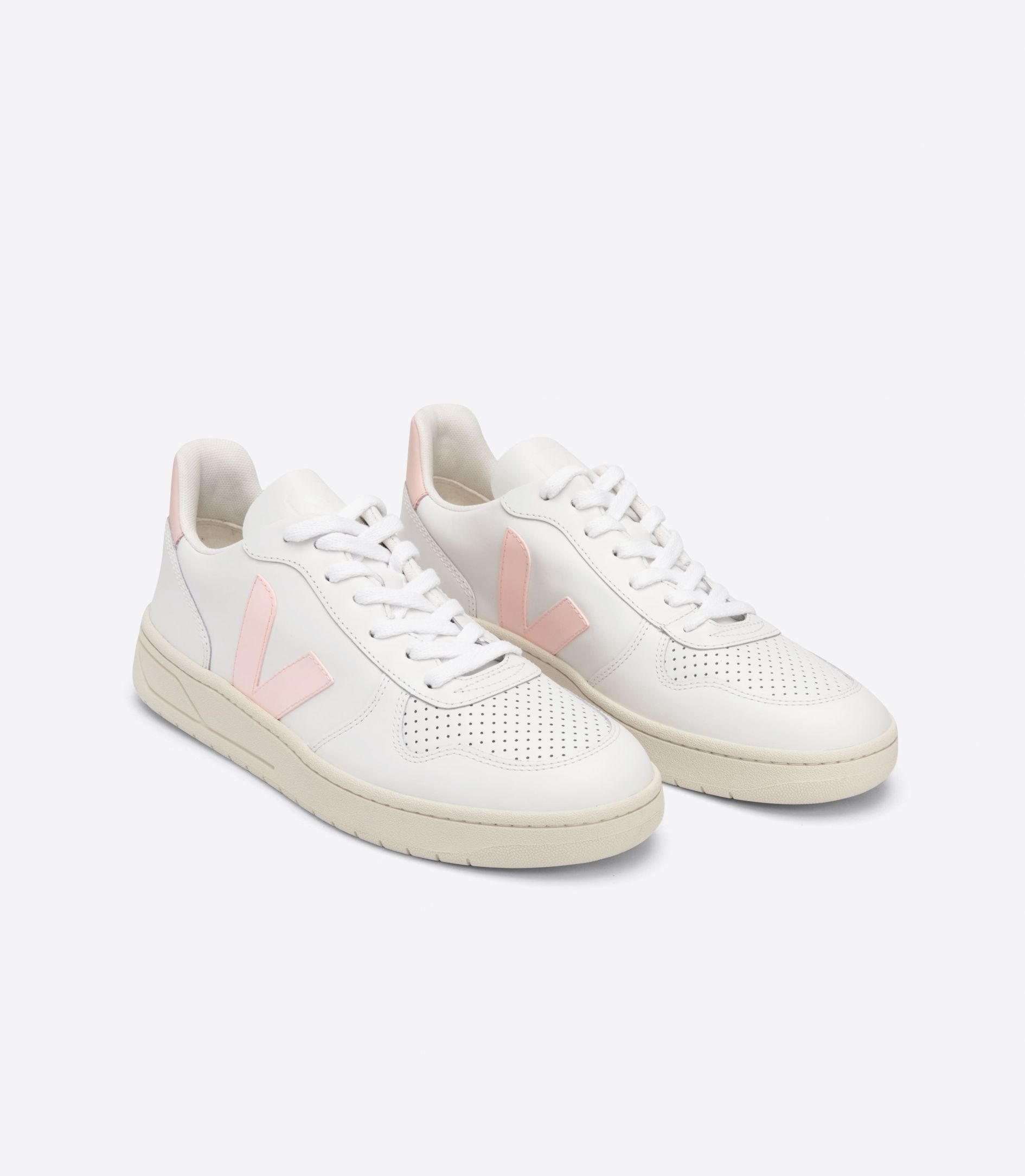 Veja V-10 Leather Women's Sneakers White Pink | VJ24817B