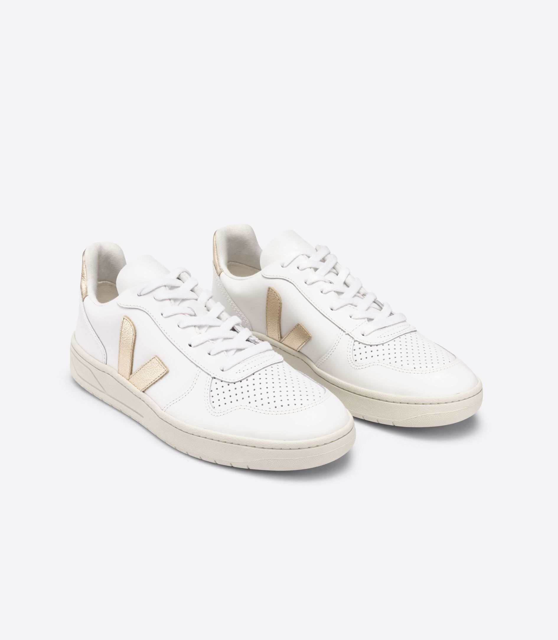 Veja V-10 Leather Women's Sneakers White Gold | VJ62041X