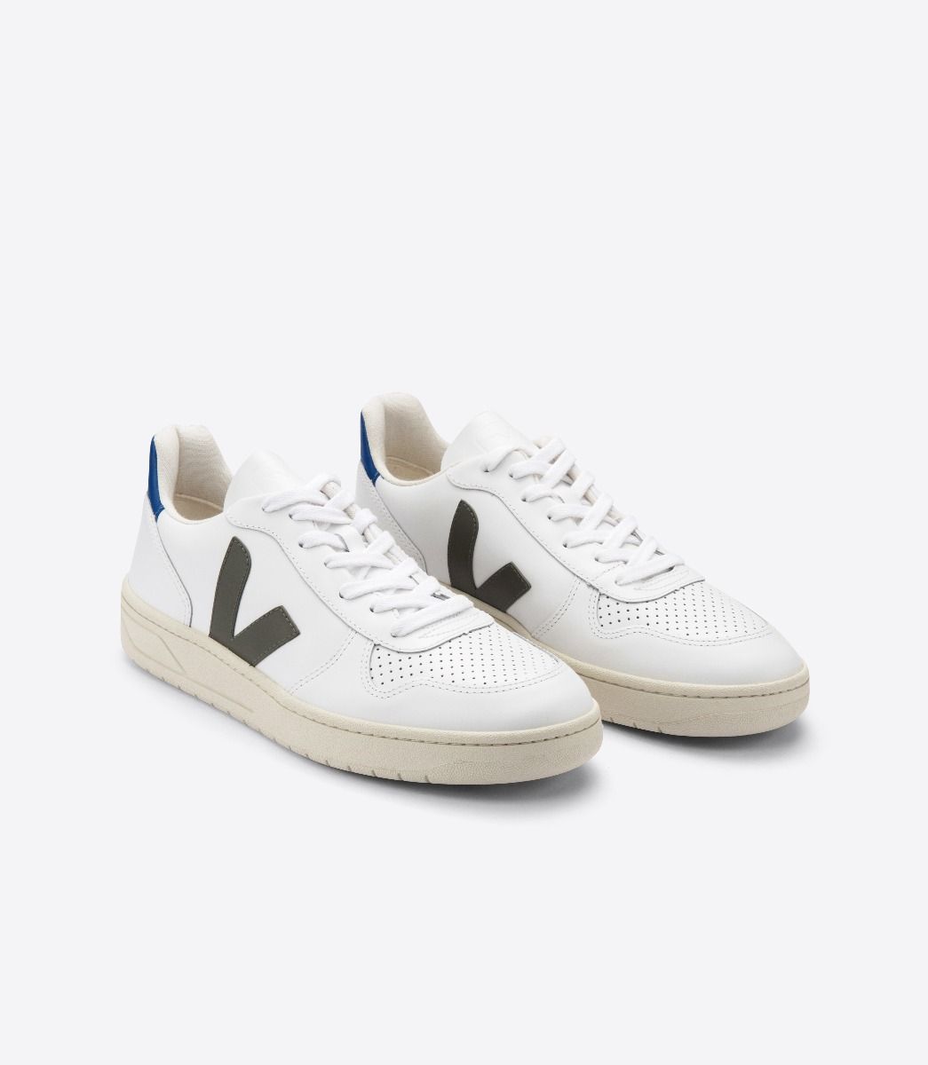 Veja V-10 Leather Women's Sneakers White Indigo | VJ81329K