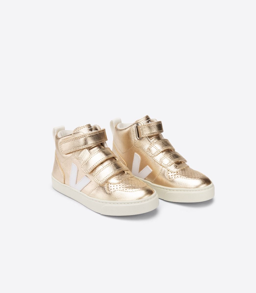 Veja V-10 Mid Chromefree Leather Kids' Sneakers Gold White | VJ62178V