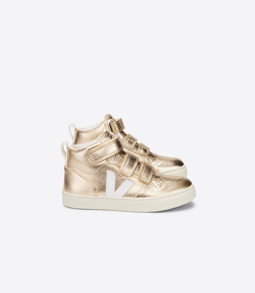 Veja V-10 Mid Chromefree Leather Kids\' Sneakers Gold White | VJ62178V