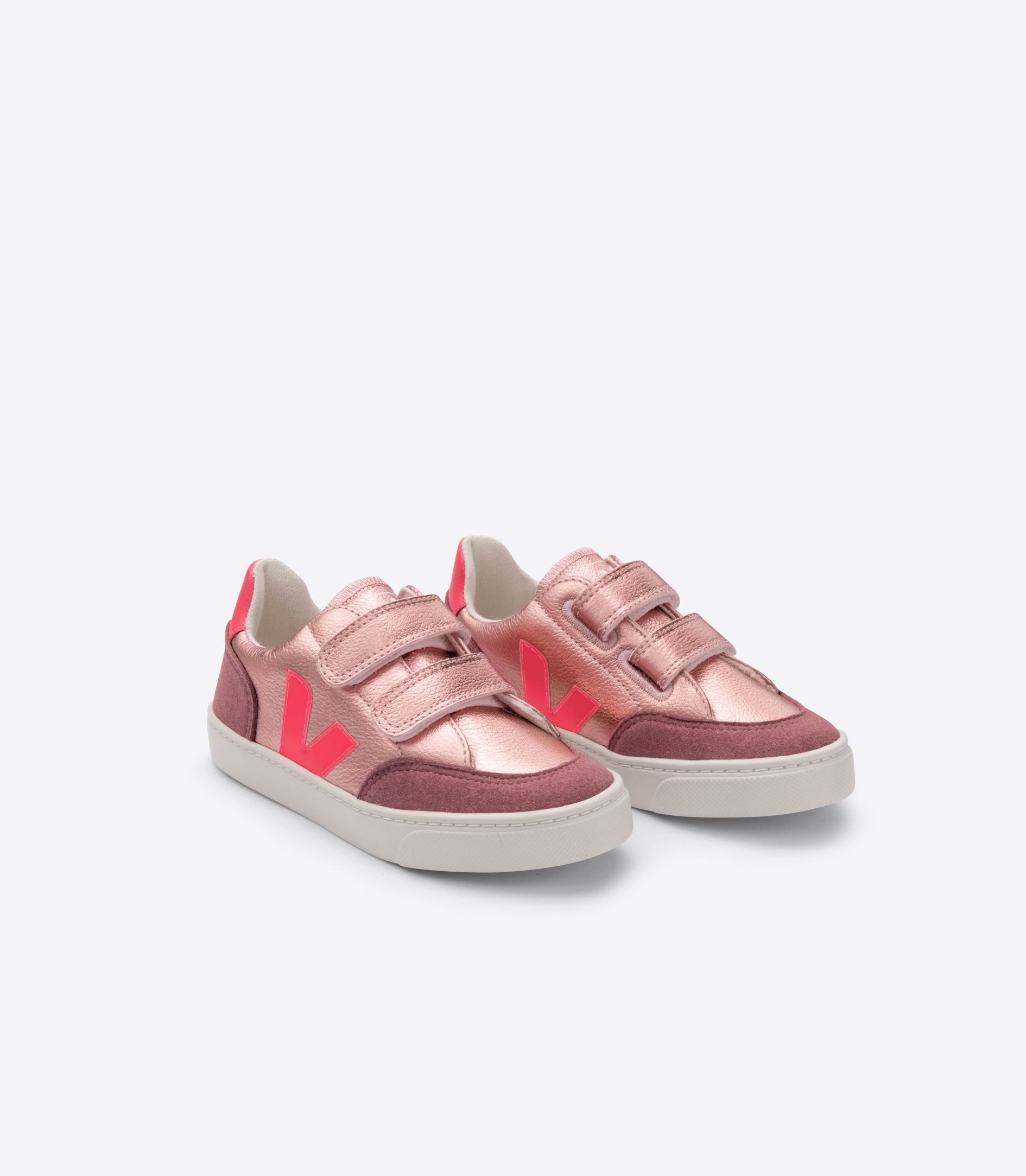 Veja V-12 Chromefree Leather Kids' Sneakers Rose | VJ95837L