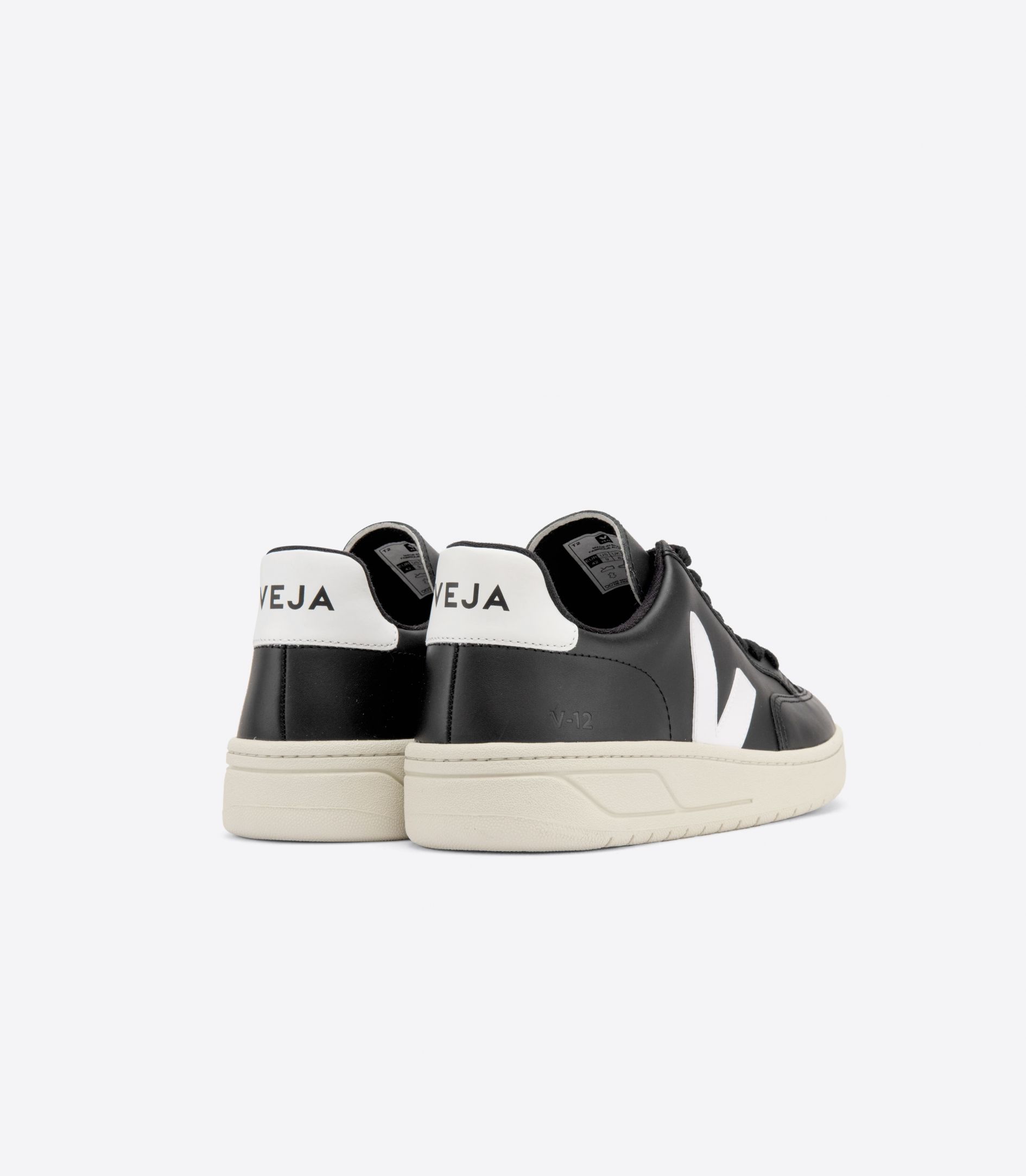 Veja V-12 Leather Men's Sneakers Black White | VJ35729X