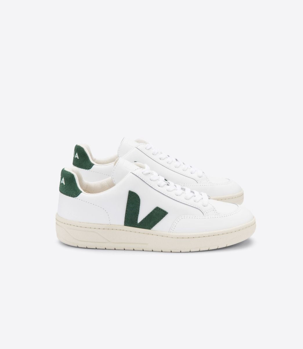 Veja V-12 Leather Men\'s Sneakers White Green | VJ71563C