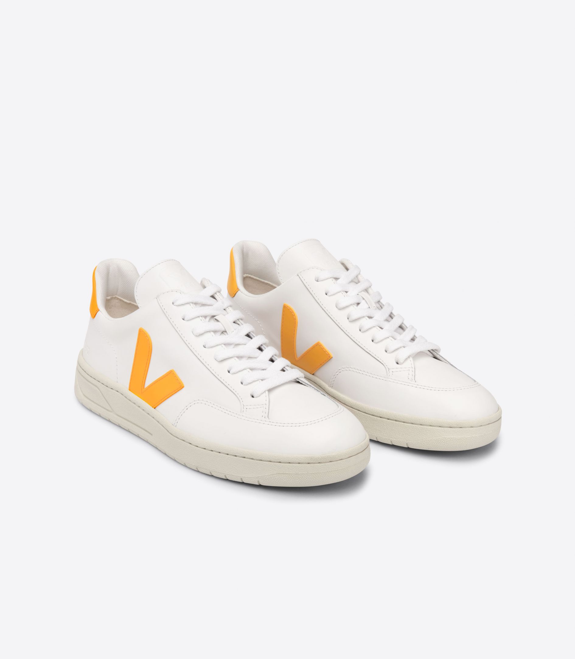 Veja V-12 Leather Men's Sneakers White Yellow | VJ81354P