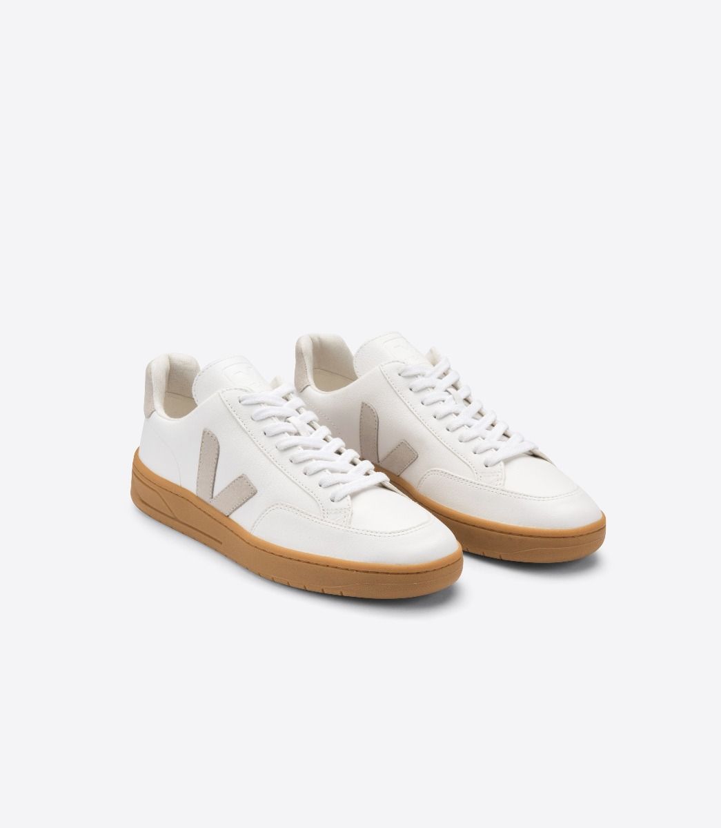 Veja V-12 Leather Women's Sneakers White Beige | VJ17605E