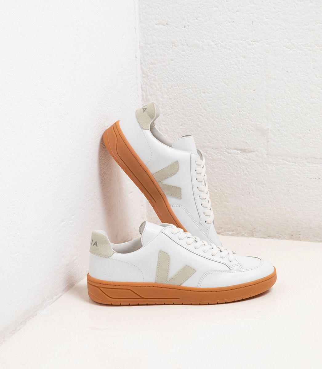 Veja V-12 Leather Women's Sneakers White Beige | VJ17605E