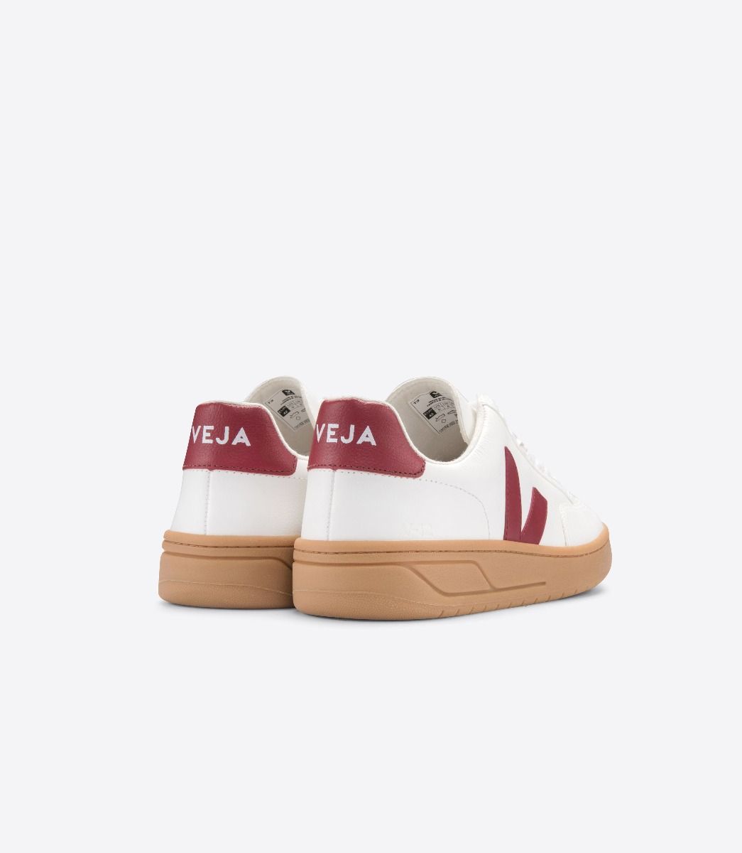 Veja V-12 Leather Women's Sneakers White Red | VJ26504B