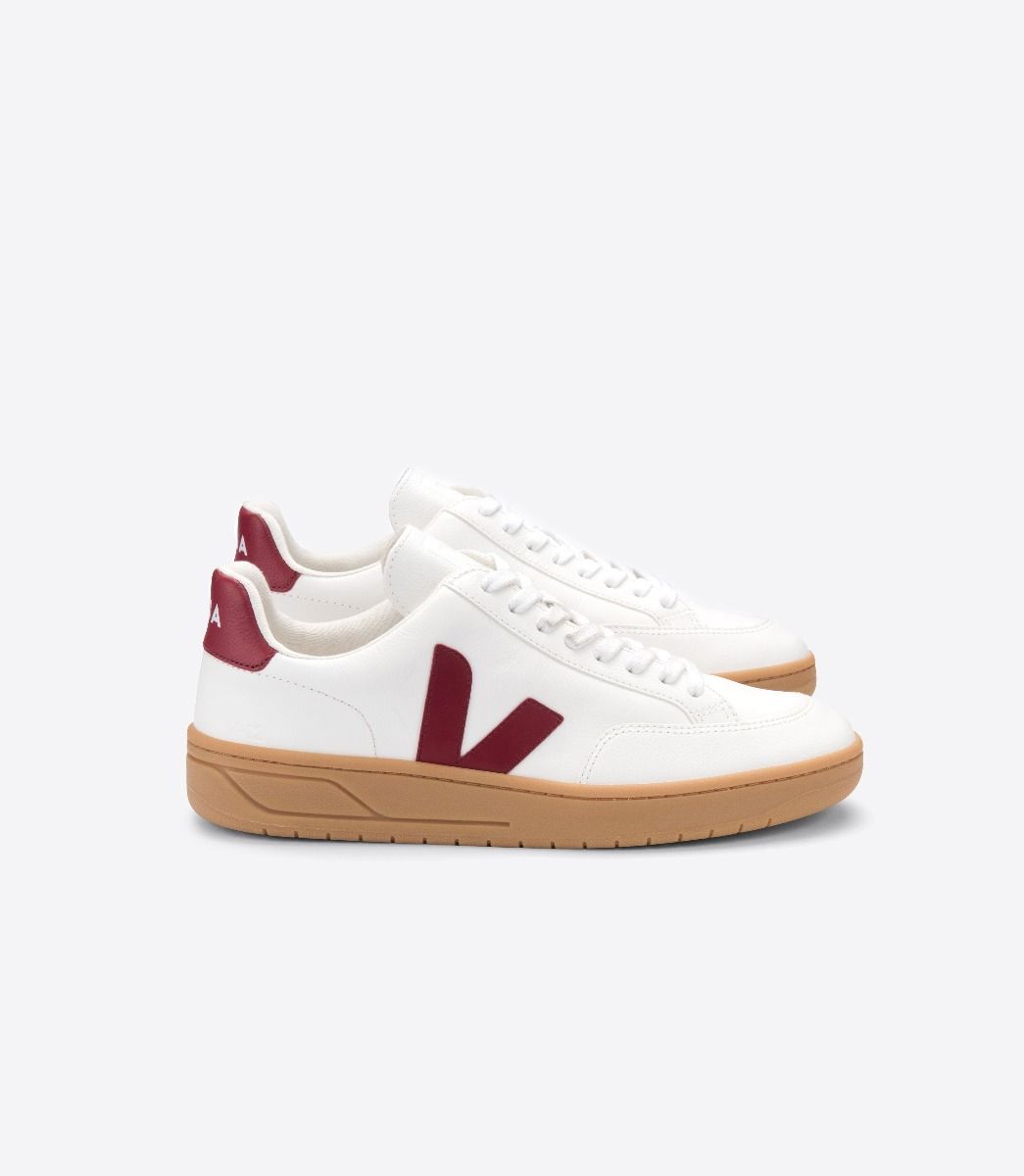 Veja V-12 Leather Women\'s Sneakers White Red | VJ26504B