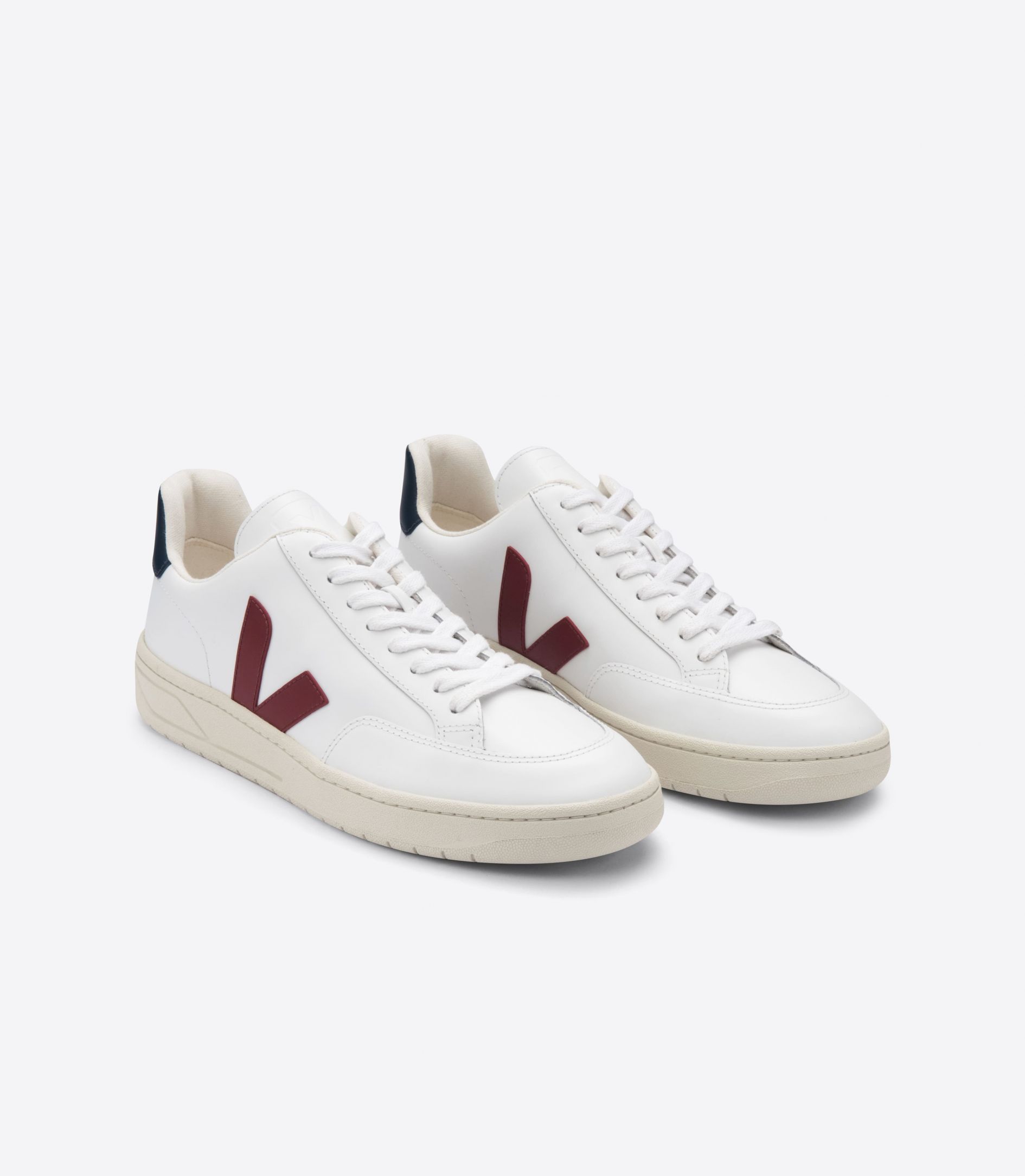 Veja V-12 Leather Women's Sneakers White Red | VJ31952W