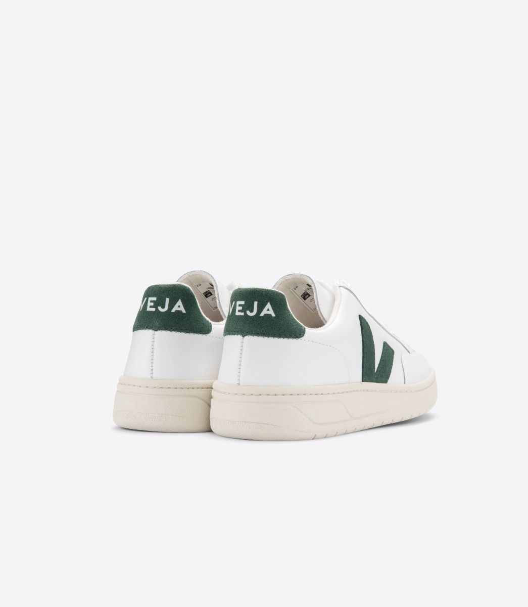 Veja V-12 Leather Women's Sneakers White Green | VJ47980F