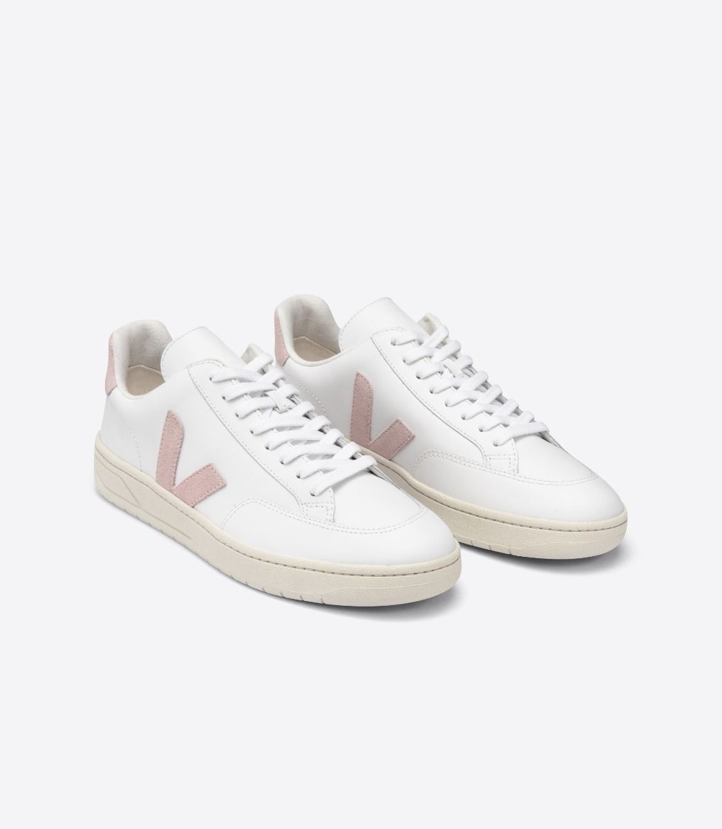 Veja V-12 Leather Women's Sneakers White Pink | VJ51620D