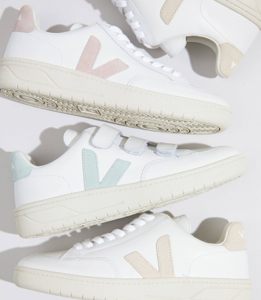 Veja V-12 Leather Women's Sneakers White Pink | VJ51620D