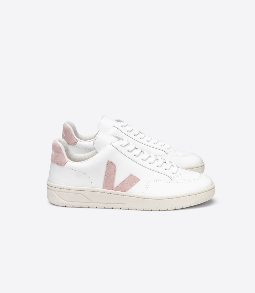 Veja V-12 Leather Women\'s Sneakers White Pink | VJ51620D