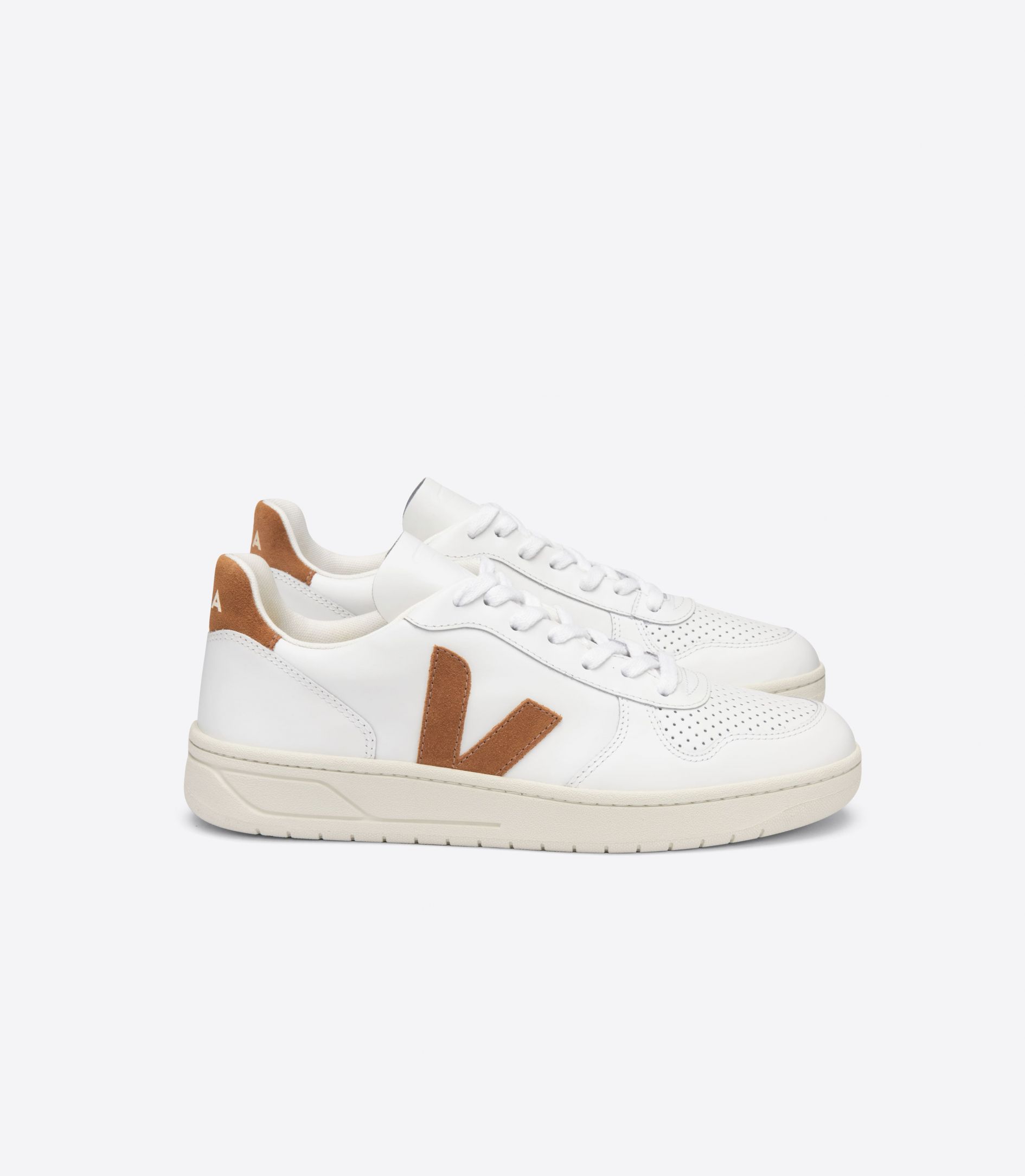 Veja V-10 Leather Women's Sneakers White Brown | VJ06387M