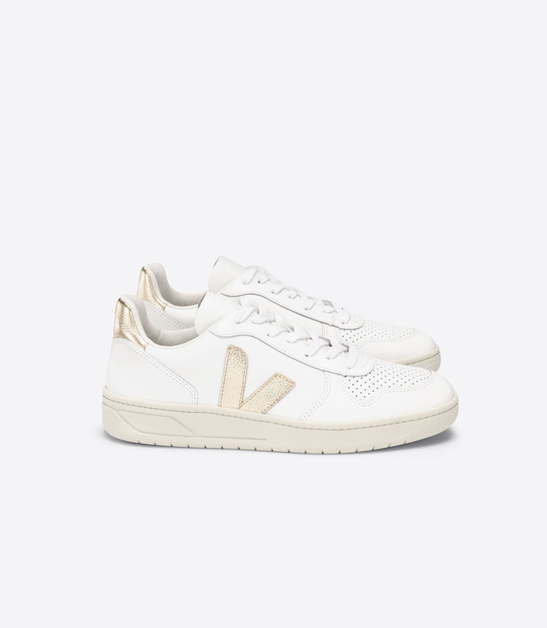 Veja V-10 Leather Women's Sneakers White Gold | VJ62041X