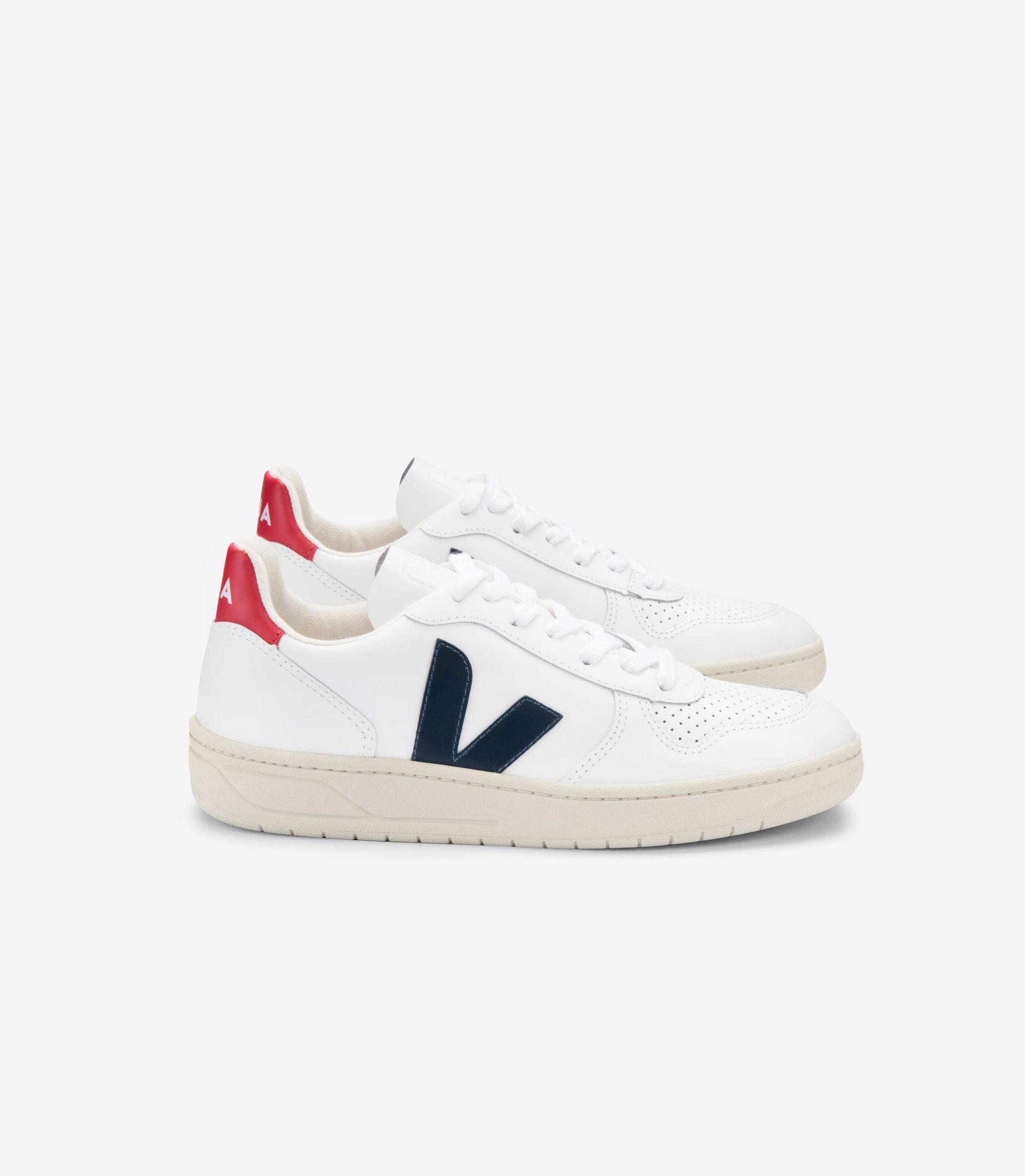 Veja V-10 Leather Women's Sneakers White Navy Red | VJ65238N