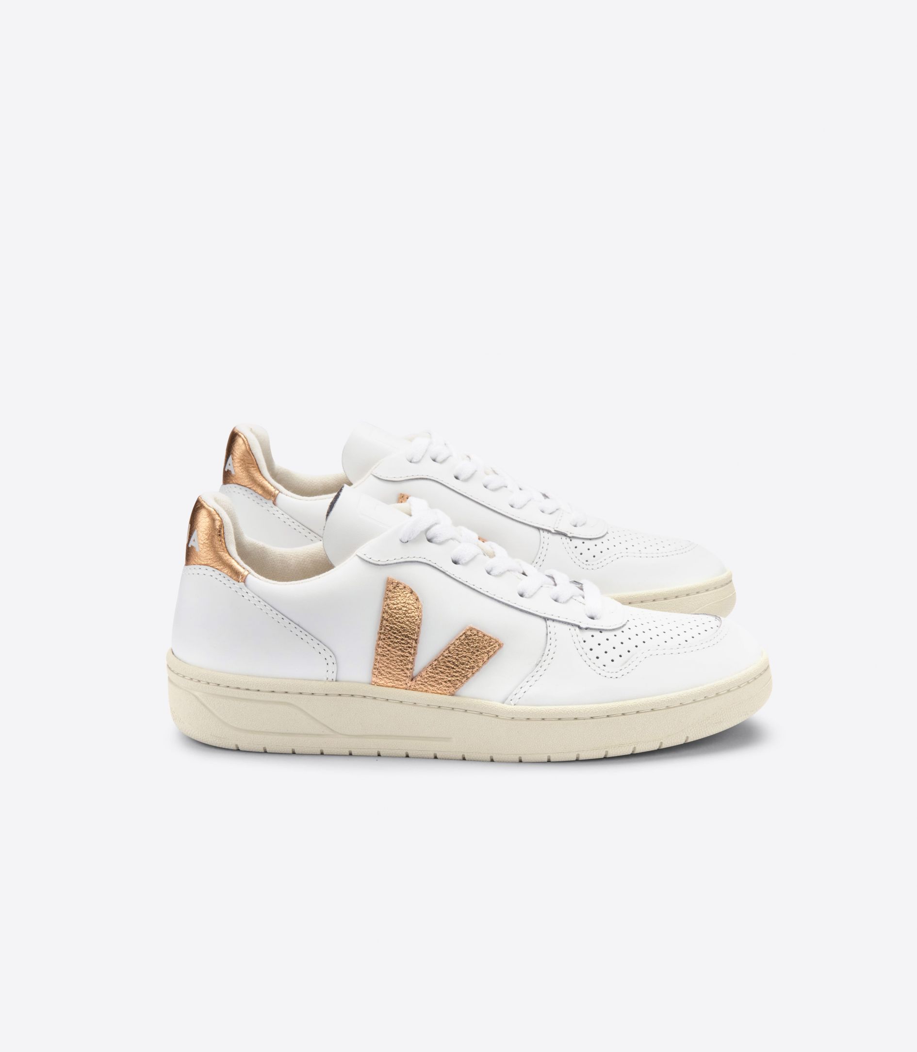 Veja V-10 Leather Women's Sneakers White Gold | VJ91865A