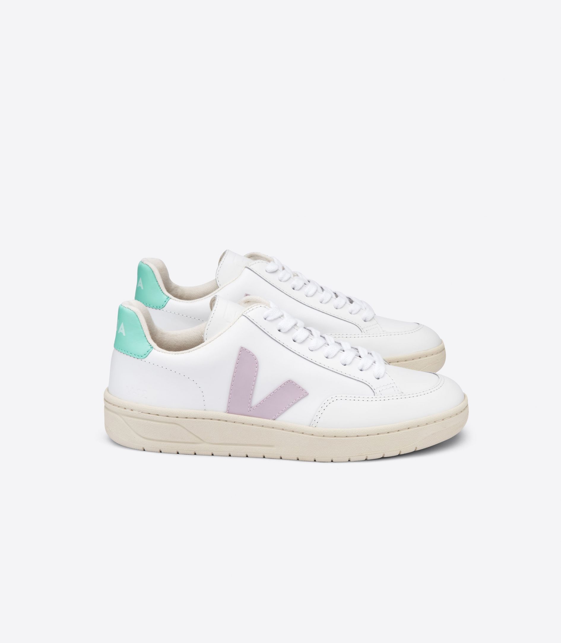 Veja V-12 Leather Men's Sneakers White Pink Turquoise | VJ46720Z