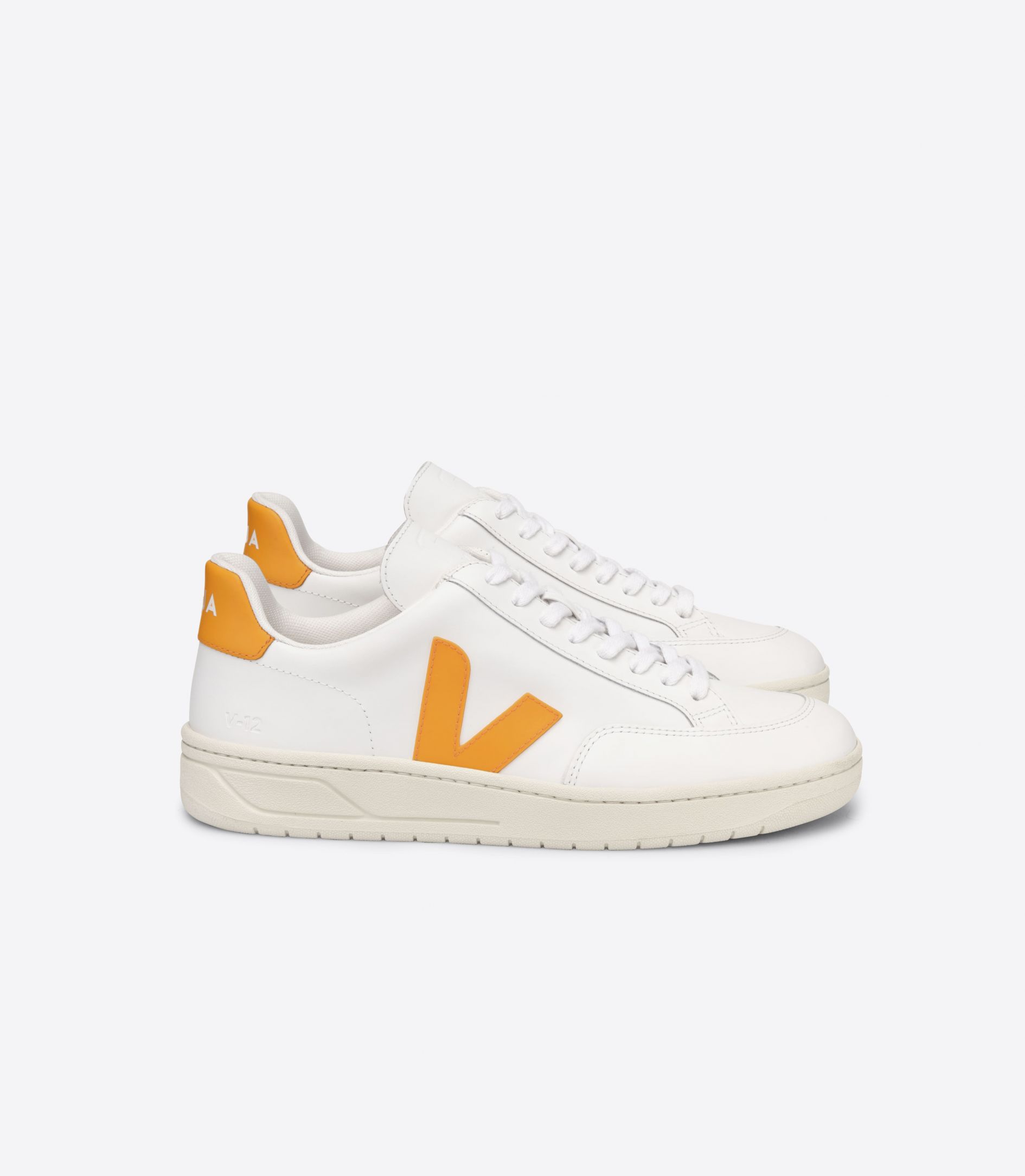 Veja V-12 Leather Men's Sneakers White Yellow | VJ81354P